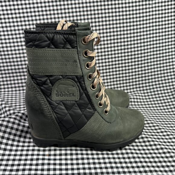 Sorel Lexie Boots Women's 7 Gray Black Nubuck Quilted Hidden Wedge Lug Booties - Picture 3 of 7